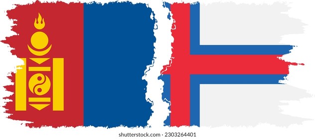 Faroe Islands and Mongolia grunge flags connection, vector