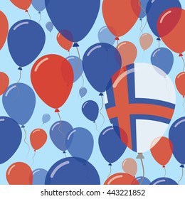 Faroe Islands National Day Flat Seamless Pattern. Flying Celebration Balloons in Colors of Faroese Flag. Faroe Islands Patriotic Background with Celebration Balloons.