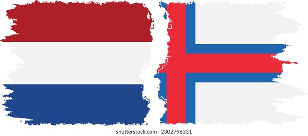 Faroe Islands and Netherlands grunge flags connection, vector
