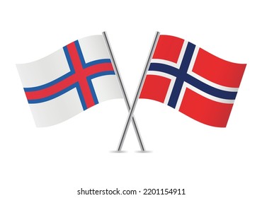 The Faroe Islands and Norway crossed flags. Faroes and Norwegian flags on white background. Vector icon set. Vector illustration.