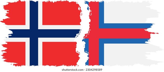 Faroe Islands and Norway grunge flags connection, vector