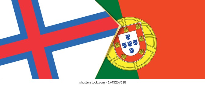 Faroe Islands and Portugal flags, two vector flags symbol of relationship or confrontation.