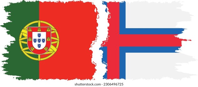 Faroe Islands and Portugal grunge flags connection, vector