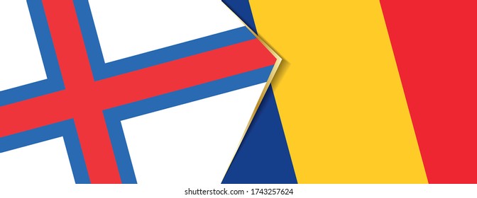 Faroe Islands and Romania flags, two vector flags symbol of relationship or confrontation.