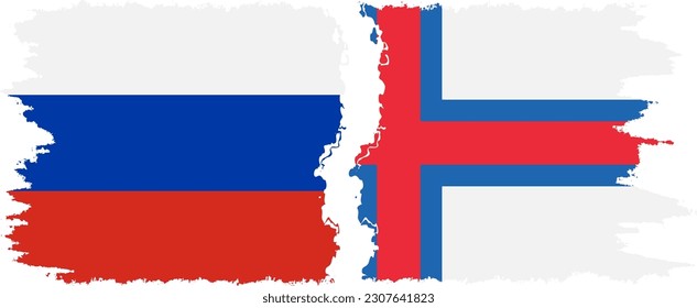 Faroe Islands and Russia grunge flags connection, vector