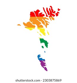 Faroe Islands silhouette. Country map silhouette in rainbow colors of LGBT flag.