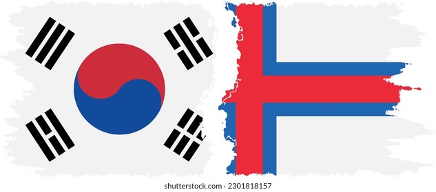 Faroe Islands and South Korea grunge flags connection, vector