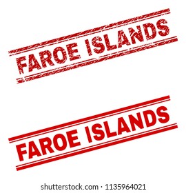 FAROE ISLANDS stamp seal watermark with distress and clean styles. Red vector rubber print of FAROE ISLANDS text with retro texture. Text tag is placed between double parallel lines.