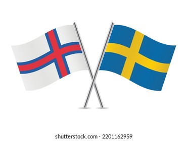 The Faroe Islands and Sweden crossed flags. Faroes and Swedish flags on white background. Vector icon set. Vector illustration.