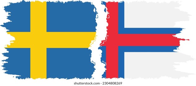 Faroe Islands and Sweden grunge flags connection, vector