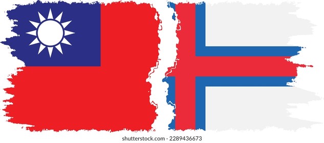 Faroe Islands and Taiwan grunge flags connection, vector