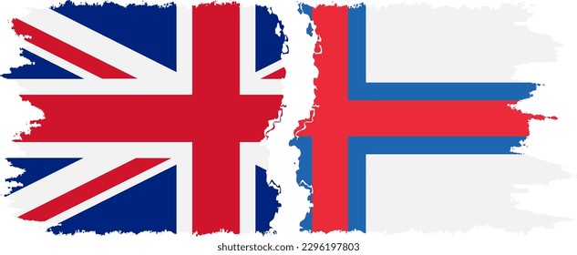 Faroe Islands and UK grunge flags connection, vector
