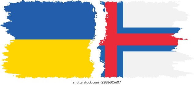 Faroe Islands and Ukraine grunge flags connection, vector