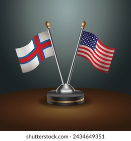 Faroe Islands and United States table flags with gradient backgrund. Vector Illustration