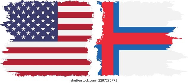 Faroe Islands and USA grunge flags connection, vector