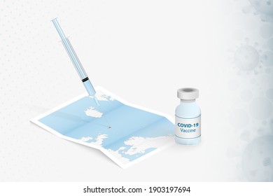 Faroe Islands Vaccination, Injection with COVID-19 vaccine in Map of Faroe Islands. Vaccination Concept Illustration.