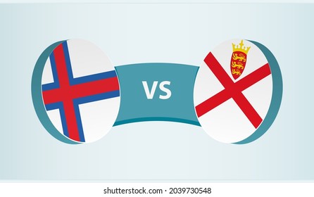 Faroe Islands versus Jersey, team sports competition concept. Round flag of countries.