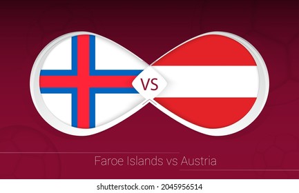 Islas Feroe vs Austria versus ícono en el fondo del fútbol. Ilustración vectorial.