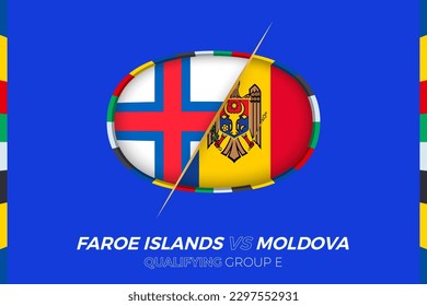 Faroe Islands vs Moldova icon for European football tournament qualification, group E. Competition icon on the stylized background.