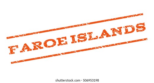 Faroe Islands watermark stamp. Text tag between parallel lines with grunge design style. Rubber seal stamp with unclean texture. Vector orange color ink imprint on a white background.
