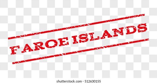 Faroe Islands watermark stamp. Text tag between parallel lines with grunge design style. Rubber seal stamp with dust texture. Vector red color ink imprint on a chess transparent background.