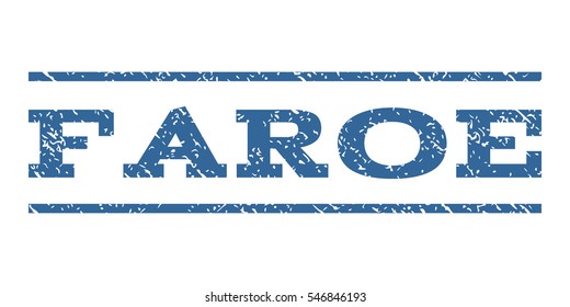 Faroe watermark stamp. Text caption between horizontal parallel lines with grunge design style. Rubber seal stamp with scratched texture. Vector cobalt color ink imprint on a white background.