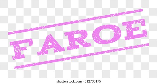 Faroe watermark stamp. Text tag between parallel lines with grunge design style. Rubber seal stamp with scratched texture. Vector violet color ink imprint on a chess transparent background.