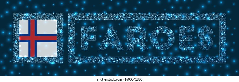 Faroes badge. Flag of Faroes in glowing network geometric style. Captivating vector illustration.