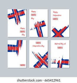 Faroes Patriotic Cards for National Day. Expressive Brush Stroke in Flag Colors on white card background. Vector Greeting Card.