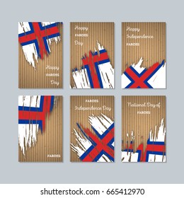 Faroes Patriotic Cards for National Day. Expressive Brush Stroke in Flag Colors on kraft paper background. Vector Greeting Card.