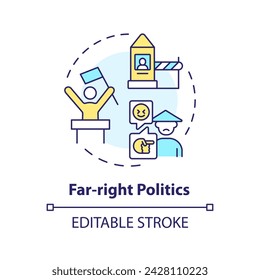 Far-right politics multi color concept icon. Xenophobia movement. Socialistic ideology, authoritarianism. Traditional values. Round shape line illustration. Abstract idea. Graphic design. Easy to use