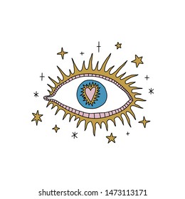 Farsight Eye of Providence Medieval Heart Romantic Engraving Linear Vector Clipart Illustration Sticker