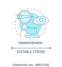 Farsightedness blue concept icon. Common vision condition. Issues to treat with the laser surgery abstract idea thin line illustration. Vector isolated outline color drawing. Editable stroke