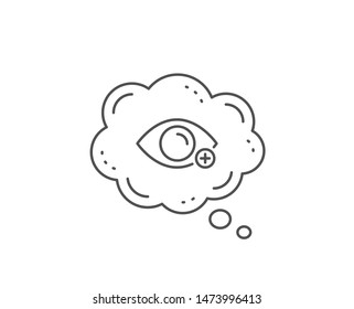 Farsightedness line icon. Chat bubble design. Eye diopter sign. Optometry vision symbol. Outline concept. Thin line farsightedness icon. Vector