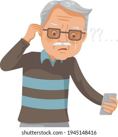 Farsightedness senior man. Elderly retired male eyesight problem or blurry vision from old aged.