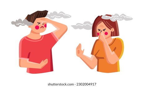 fart bed smell vector. woman home, nose bad, adult person, lifestyle room, room man fart bed smell character. people flat cartoon illustration