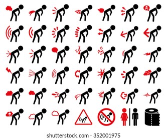 Fart children vector icon collection. Style is bicolor flat symbols, intensive red and black colors, rounded angles, white background.