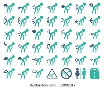 Fart children vector icon collection. Style is bicolor flat symbols, cobalt and cyan colors, rounded angles, white background.
