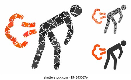 Fart composition of uneven parts in variable sizes and shades, based on fart icon. Vector inequal parts are composed into collage. Fart icons collage with dotted pattern.