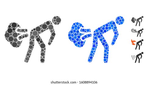 Fart gases composition of small circles in different sizes and color tinges, based on fart gases icon. Vector random circles are grouped into blue composition.