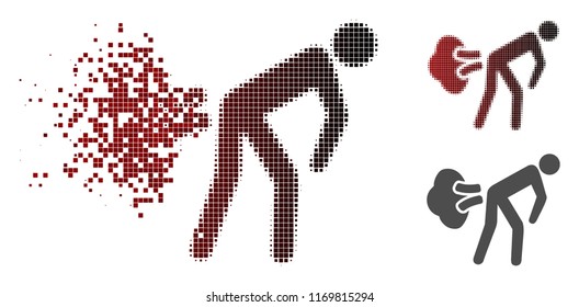 Fart gases icon in dispersed, dotted halftone and undamaged whole variants. Particles are composed into vector dispersed fart gases icon.