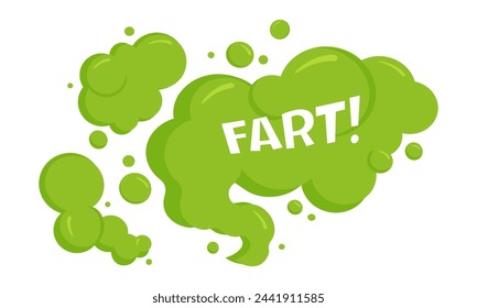 Fart green cloud, smelly bubble,  toxic spray gas, smoke steam, cartoon stink odour isolated on white background. Aroma vector illustration