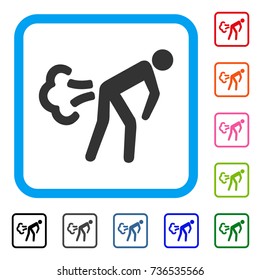 Fart icon. Flat gray pictogram symbol inside a light blue rounded rectangle. Black, gray, green, blue, red, orange color versions of Fart vector. Designed for web and app user interface.