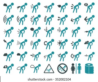 Fart kids vector icon collection. Style is bicolor flat symbols, soft blue colors, rounded angles, white background.
