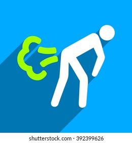 Fart long shadow vector icon. Style is a flat fart iconic symbol on a blue square background.