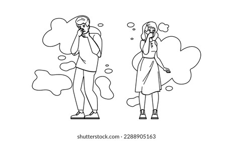 fart odor vector. smell bad, nose breath, dirty gross, sweat unpleasant, dislike expression fart odor character. people Illustration