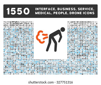 Fart and other web interface, business tools, people poses, medical service vector icons. Style is flat symbols, bicolored, rounded angles, white background.