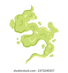 Fart and smell gas. Stinky cloud effect. Toxic cartoon breath. Scent funny smoke. Comic green wind isolated on white