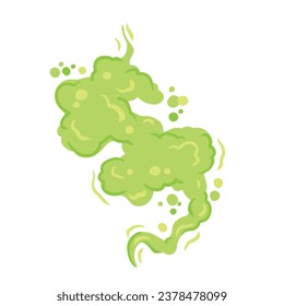 Fart and smell gas. Stinky cloud effect. Toxic cartoon breath. Scent funny smoke. Comic green wind isolated on white