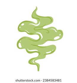 Fart and smell gas. Stinky cloud effect. Toxic cartoon breath. Scent funny smoke. Comic green wind isolated on white